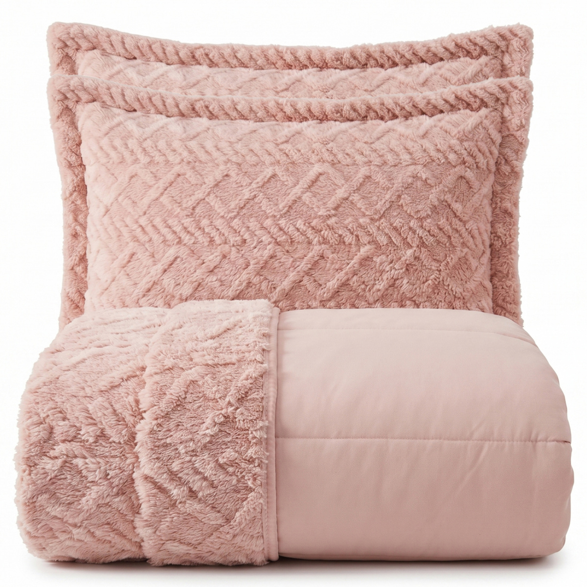 Cobercolcha Queen Matelado Com Sherpa Jacquard Canadá 3 Peças - Rosê