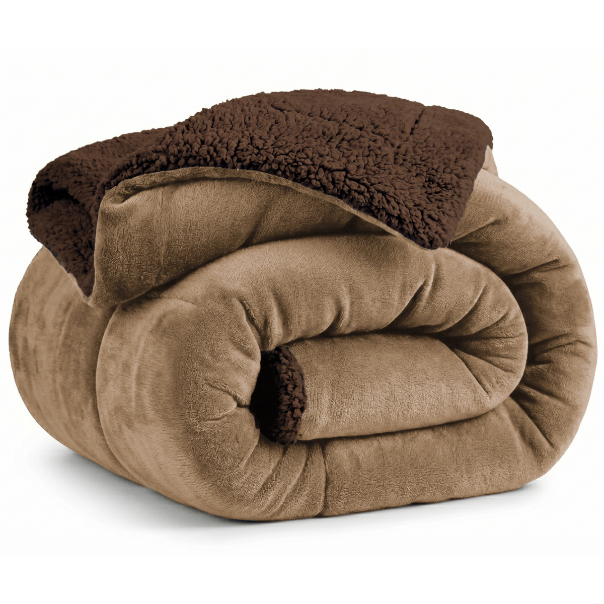 Coberdrom Queen 180 Gramas 2,20m x 2,40m Fleece C/ Sherpa Alaska - Caqui C/ Tabaco