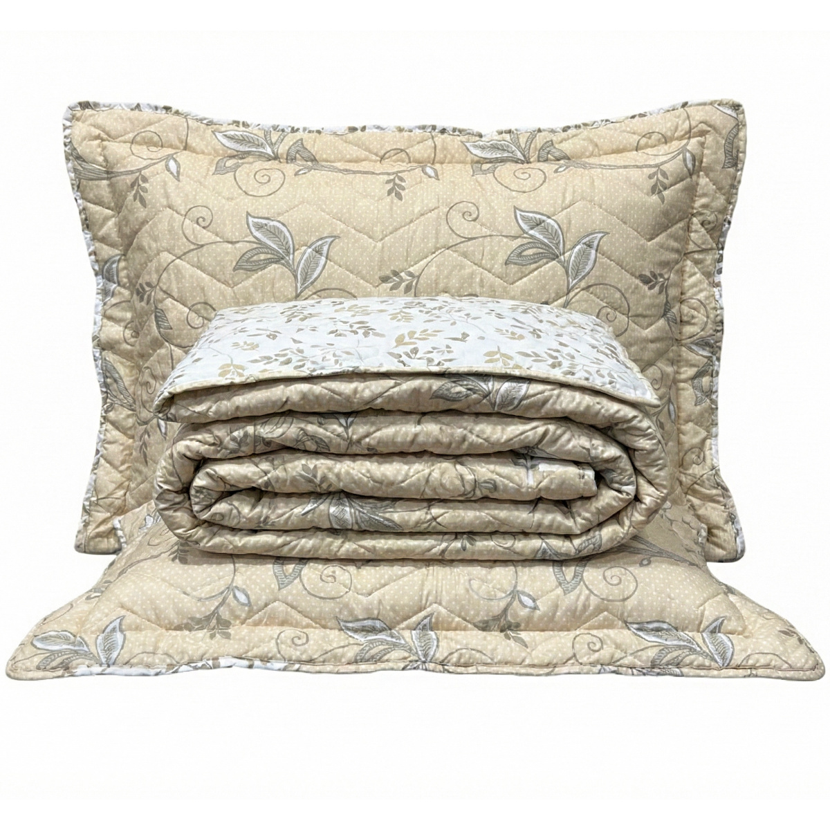 Cobre Leito Casal Padrão Percal 300 Fios Dupla Face Confort Print 03 Peças - Ramo Creme
