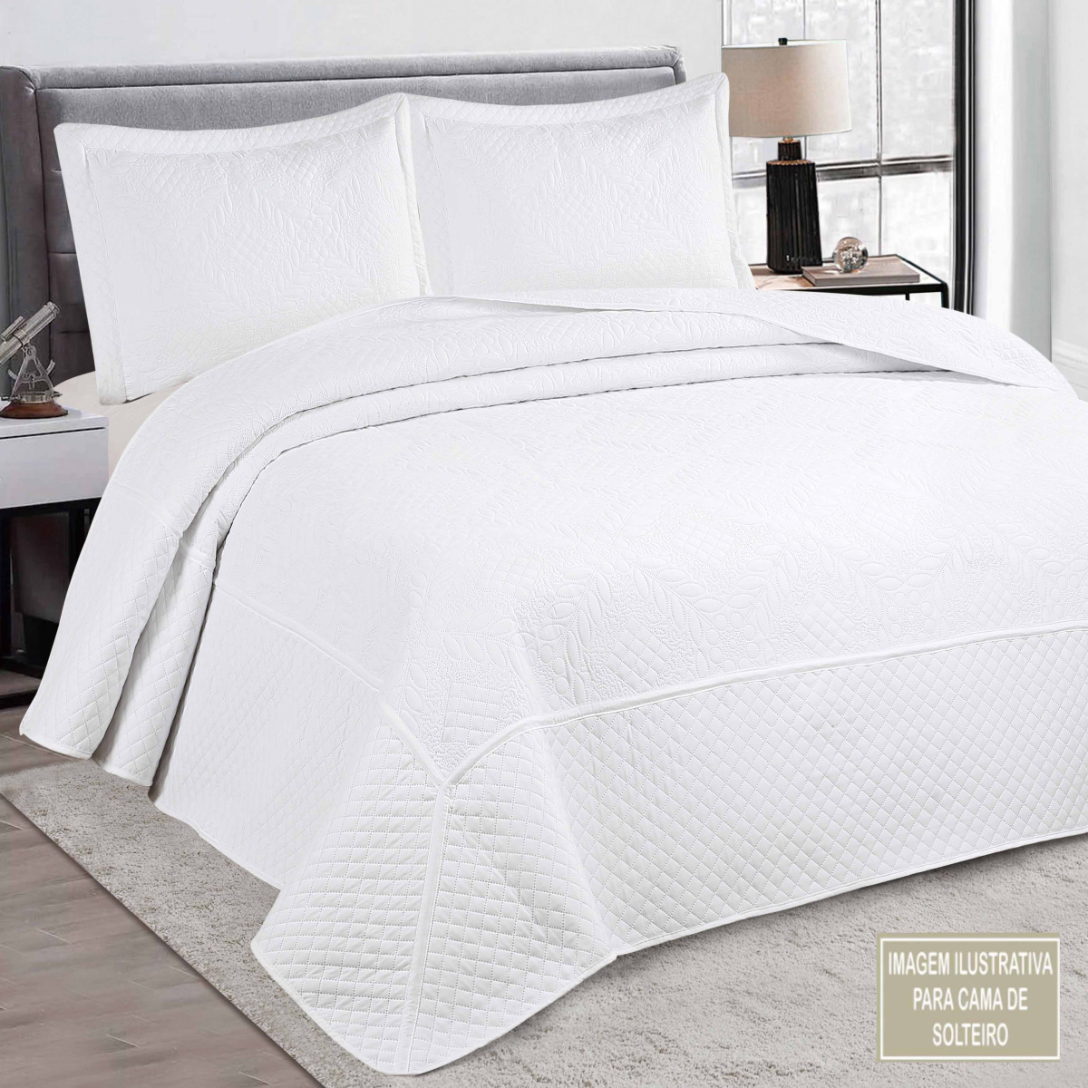 Cobre Leito Hipercal 200 Fios Siliconizado Chic Solteiro 02 Peças - Branco