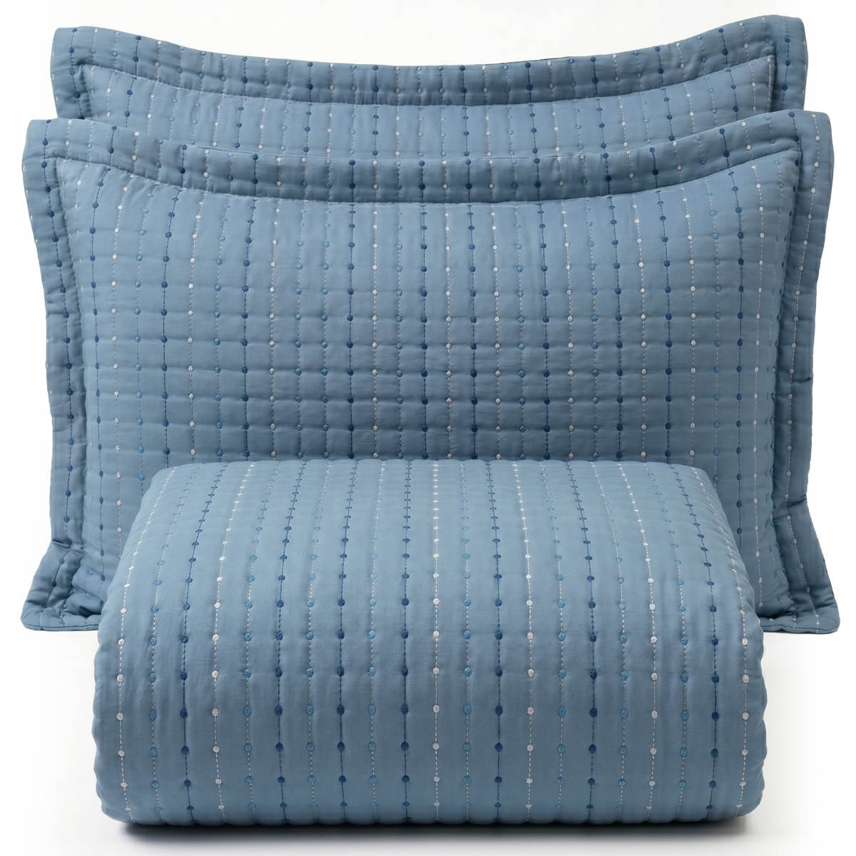 Cobre Leito King Percal 300 Fios Toque de Algodão Bordare 03 Peças - Azul