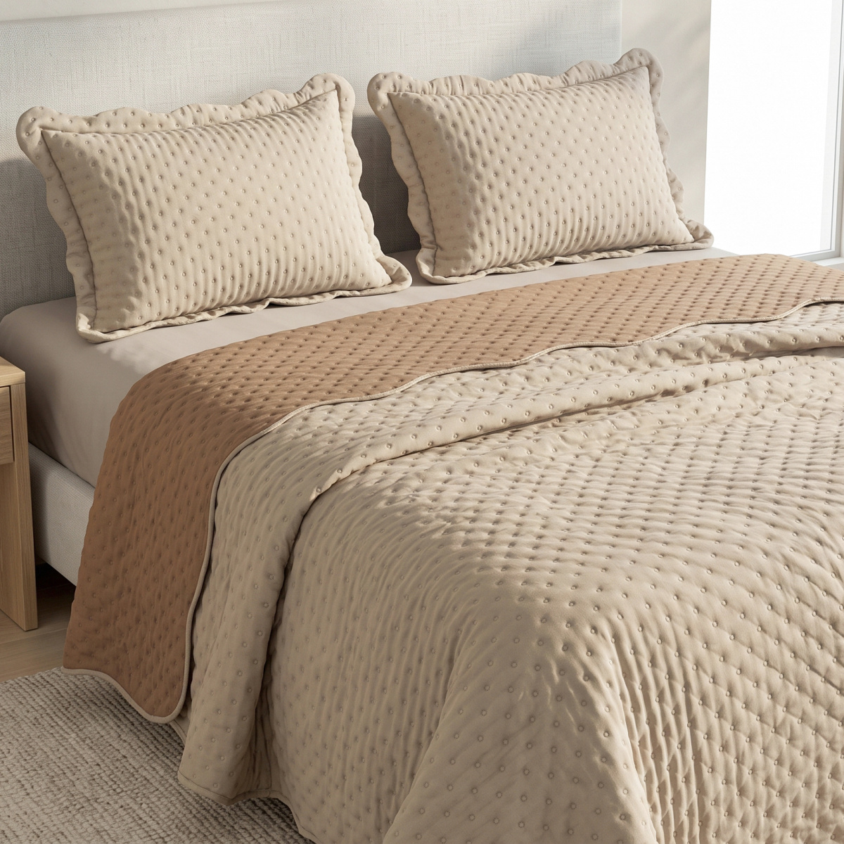 Cobre Leito Queen Percal 300 Fios Toque de Pluma Dupla Face Bold Bicolor 03 Peças - Damasco