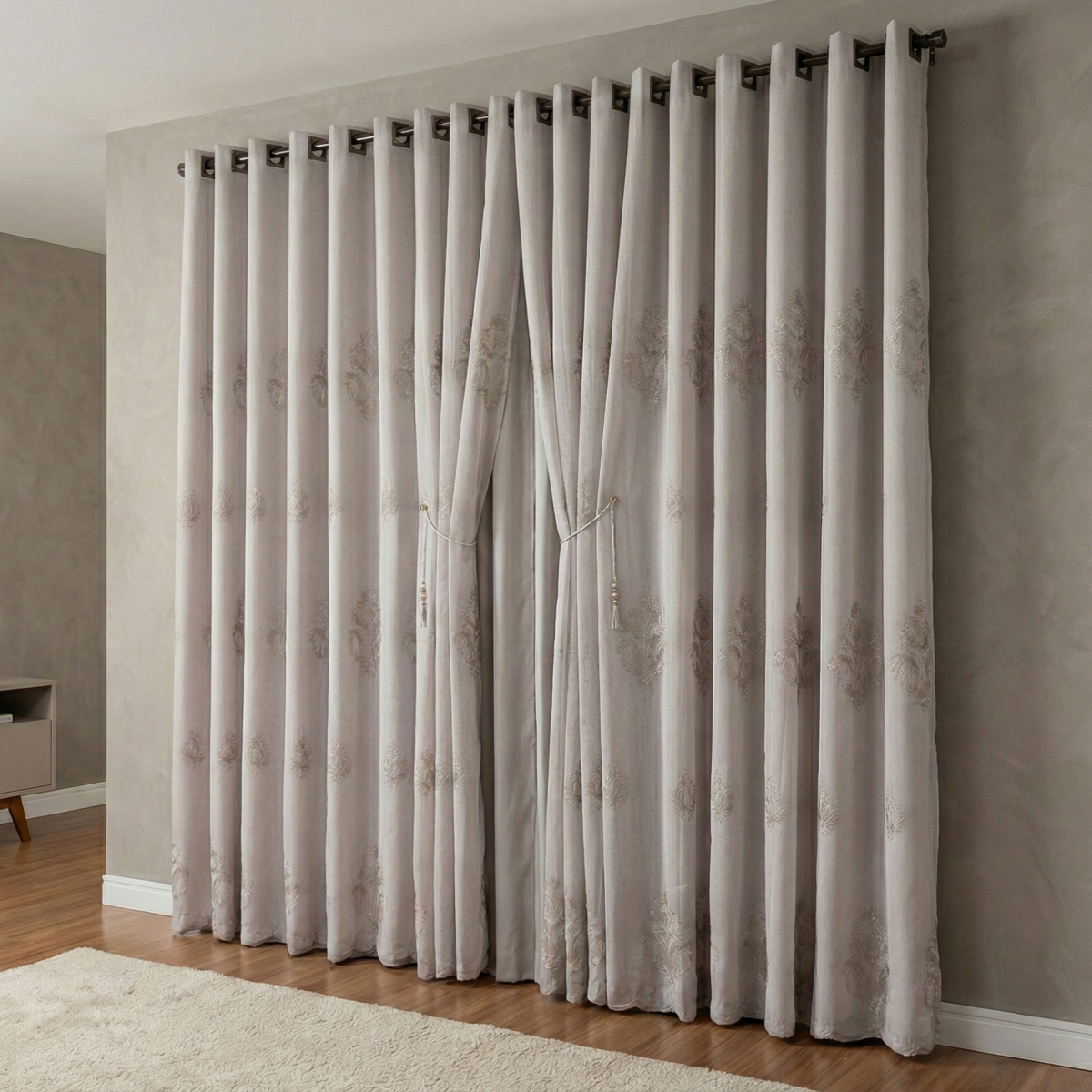 Cortina Realeza C/ Voil Bordado p/ Varão 3,00 larg. x 2,70 alt. - Fendi