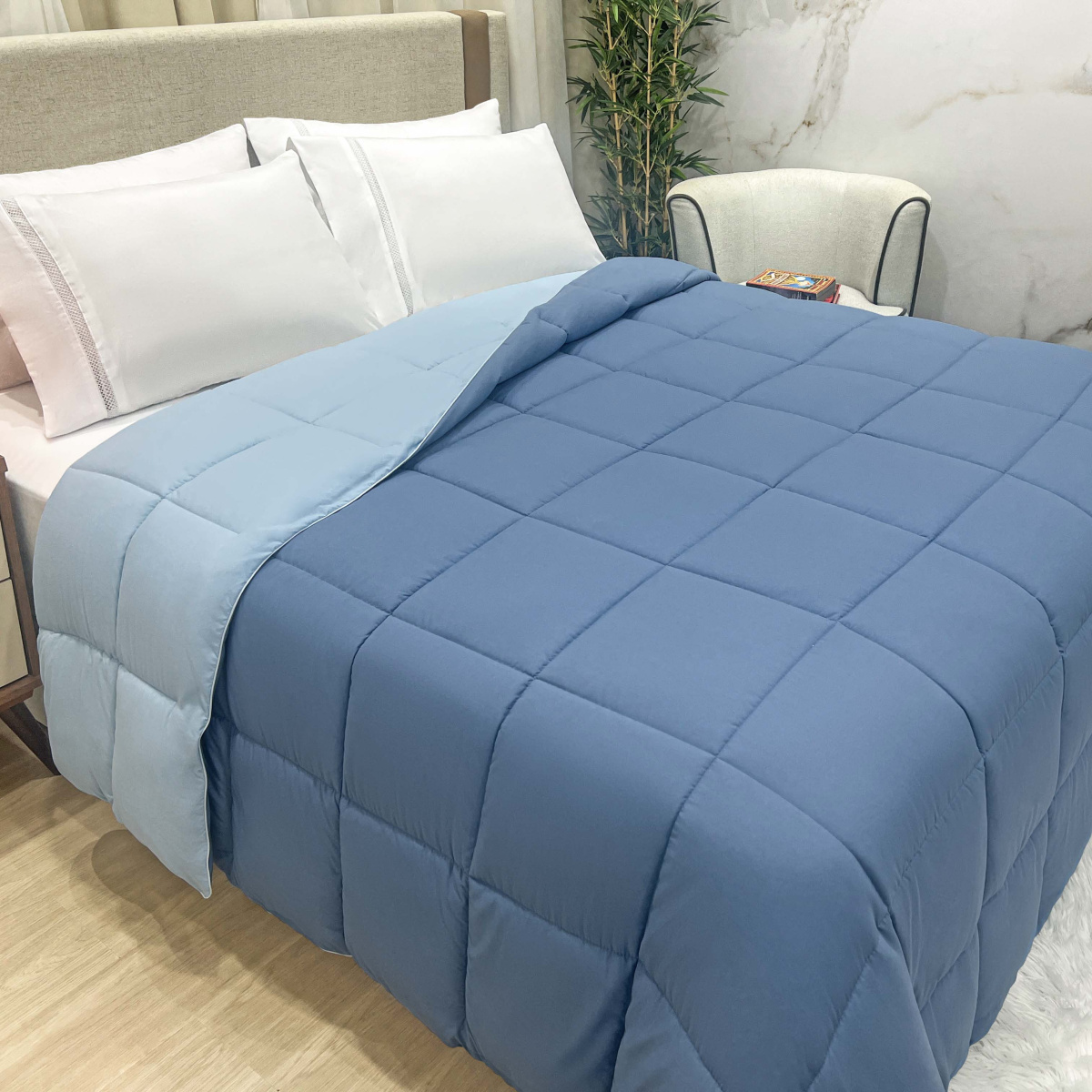 Edredom King Toque de Plumas Super Soft Premium Pluma - Azul Bicolor
