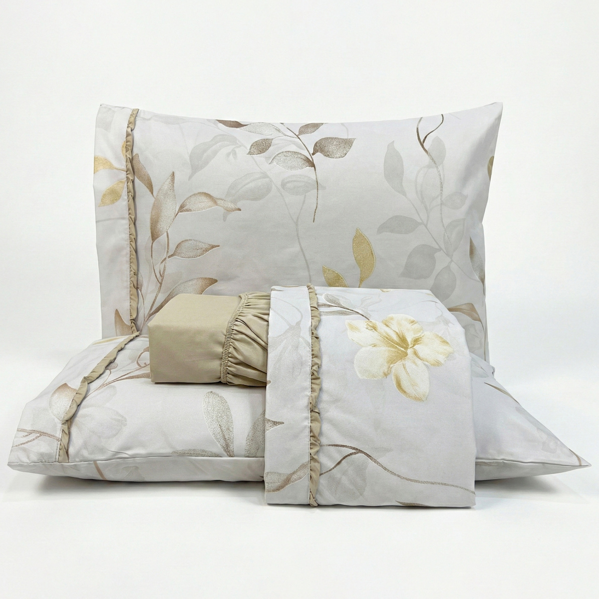 Jogo Cama Casal Padrão Percal 300 Fios Toque Macio Confort Print 04 Peças - Hibisco Caqui