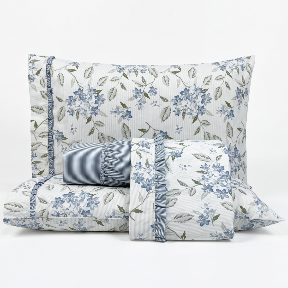 Jogo Cama Casal Percal 300 Fios Toque Macio Confort Print 04 Peças - Jasmin Azul