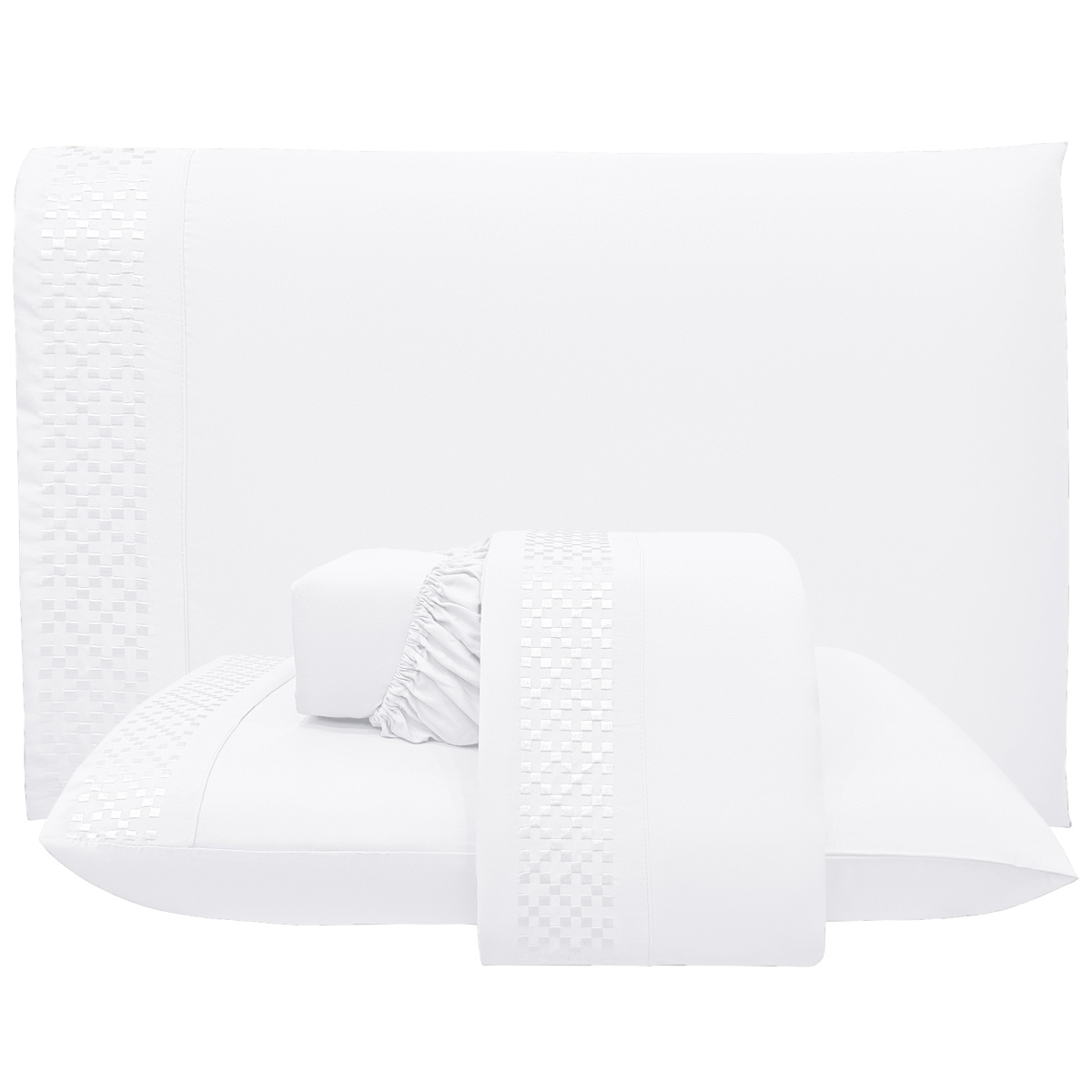 Jogo Cama Queen Percal 300 Fios C/ Detalhe em Relevo Medellin 04 Peças - Branco