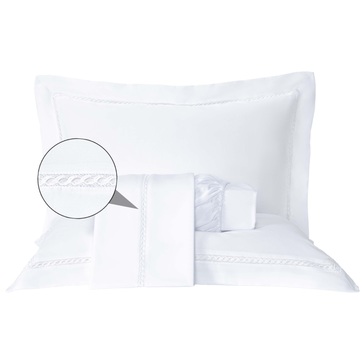 Jogo Cama Casal Padrão Percal 300 Fios C/ Guipir e Fronhas C/ Aba Luxury 04 Peças - Branco