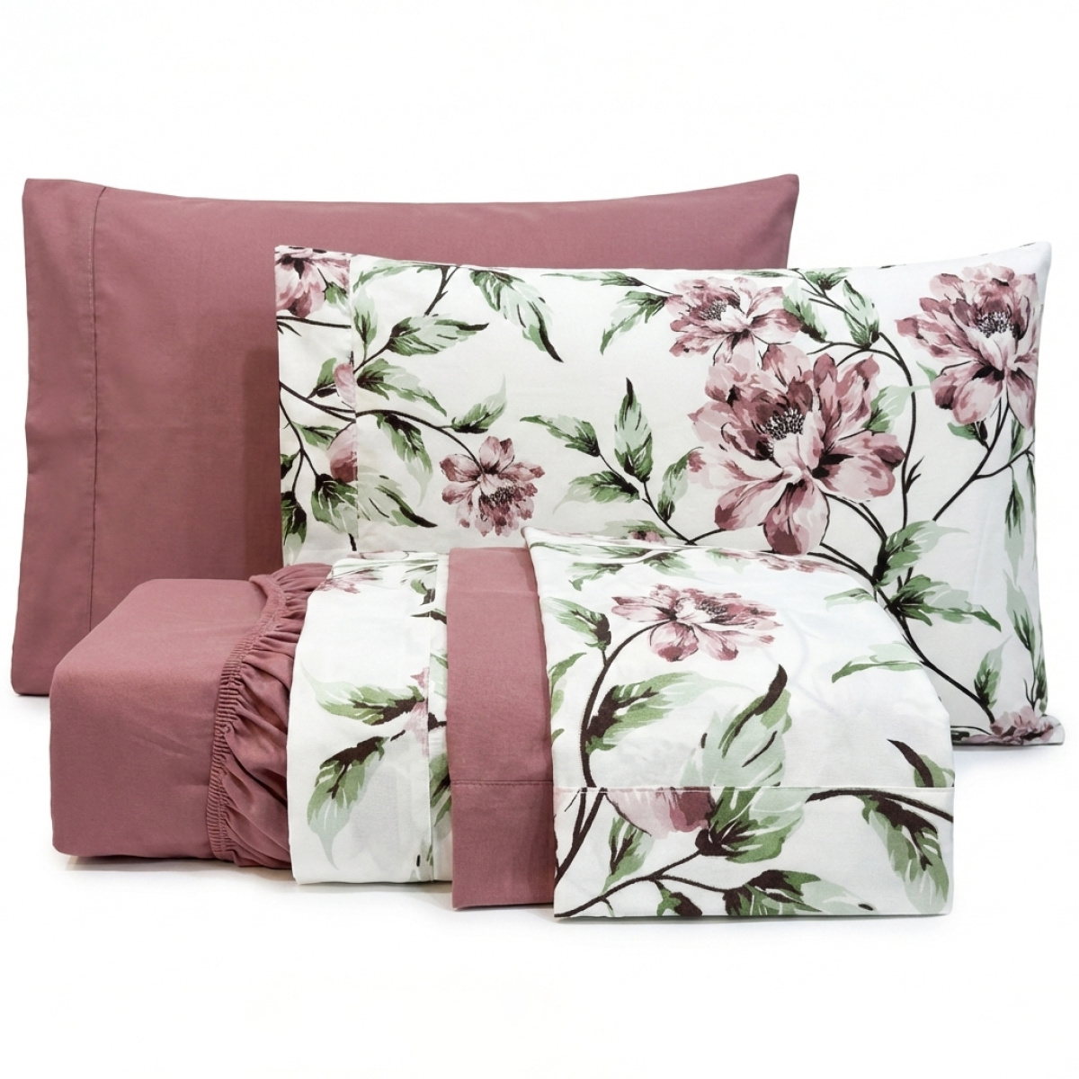Jogo Cama Queen Percal 300 Fios Toque Macio Kromê 06 Peças - Flor Malva