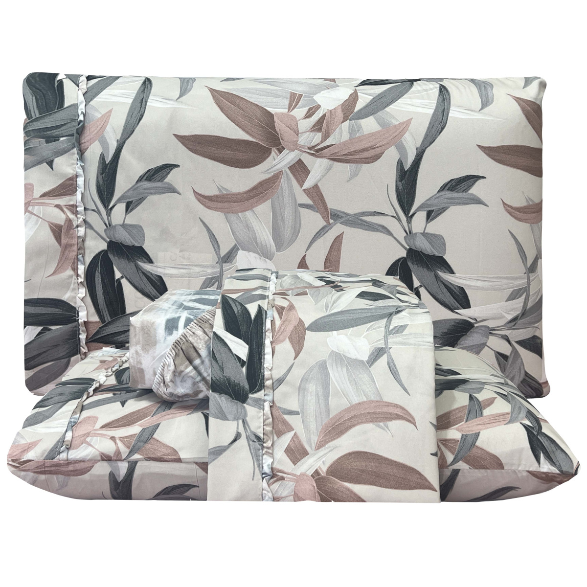 Jogo Cama Queen Percal 300 Fios Toque Macio Confort Print 04 Peças - Bambu Rosê