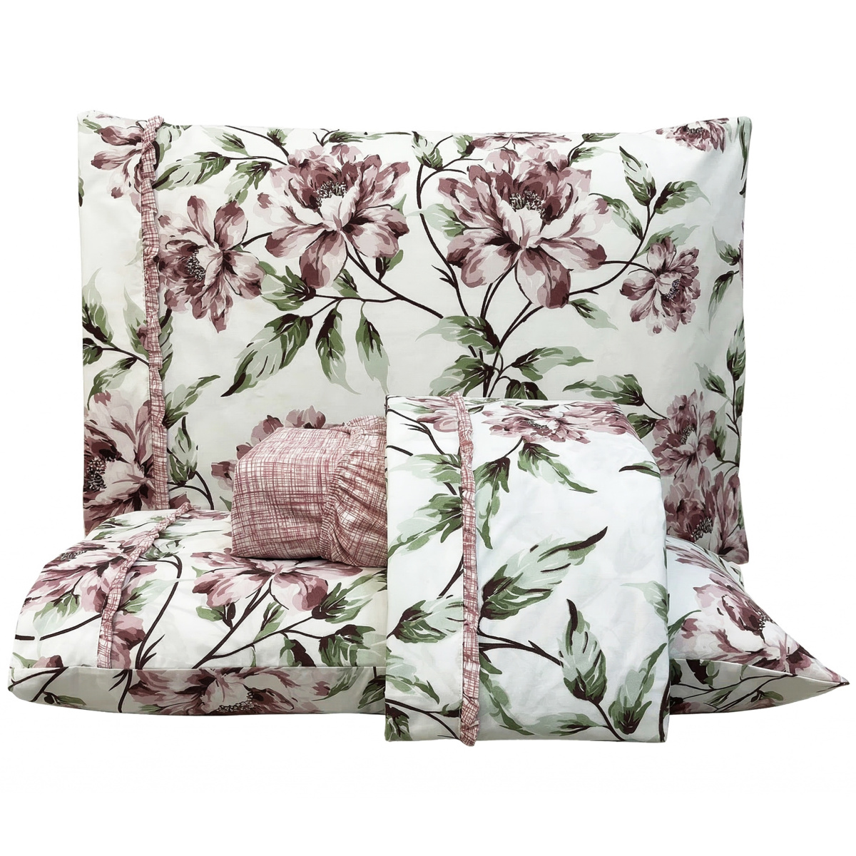 Jogo Cama Queen Percal 300 Fios Toque Macio Confort Print 04 Peças - Dalia Malva