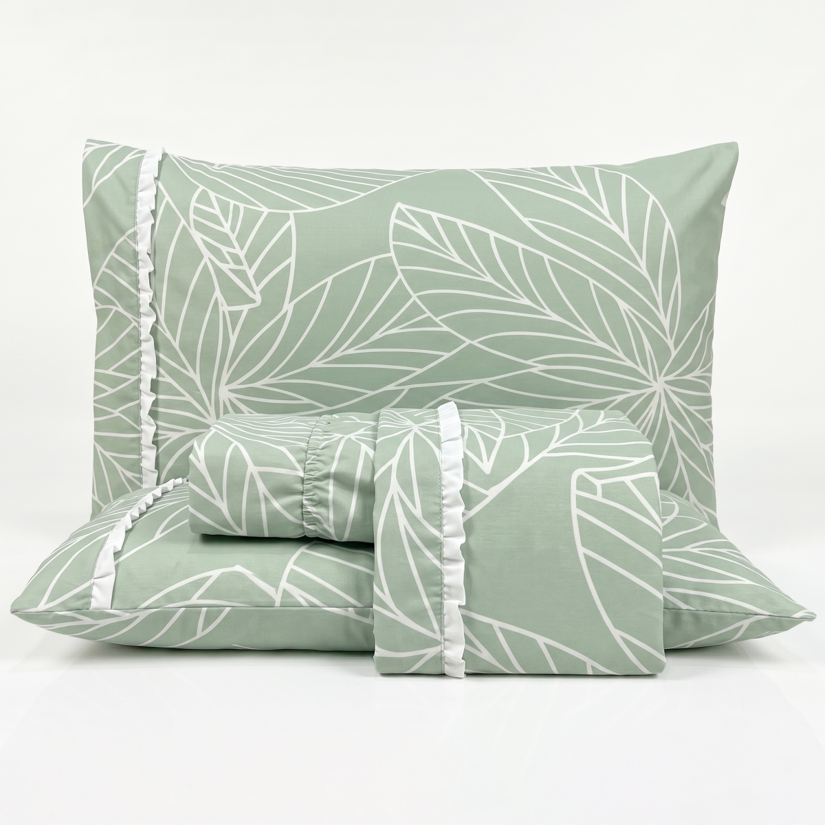 Jogo Cama Queen Percal 300 Fios Toque Macio Confort Print 04 Peças - Menta