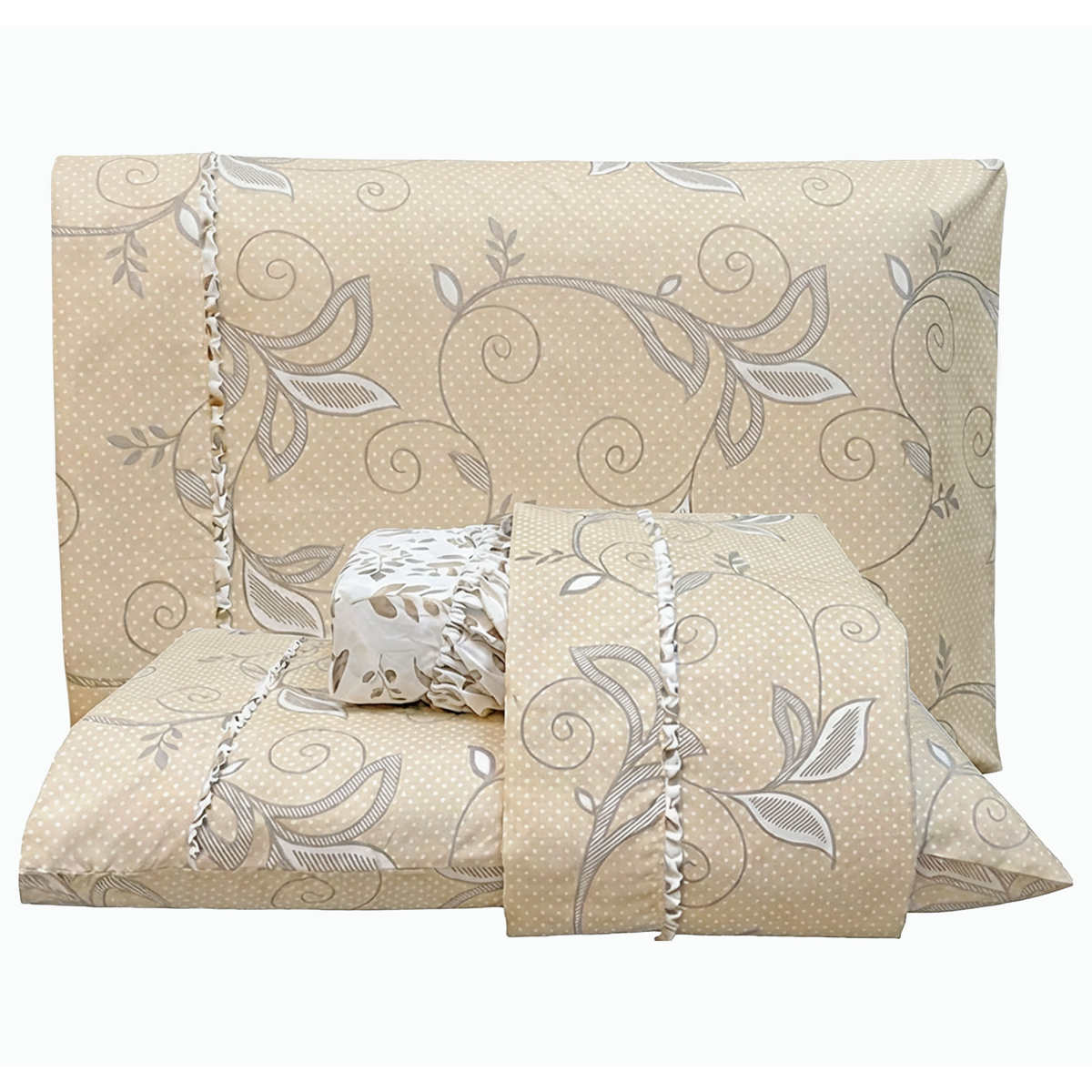 Jogo Cama Queen Percal 300 Fios Toque Macio Confort Print 04 Peças - Ramo Creme