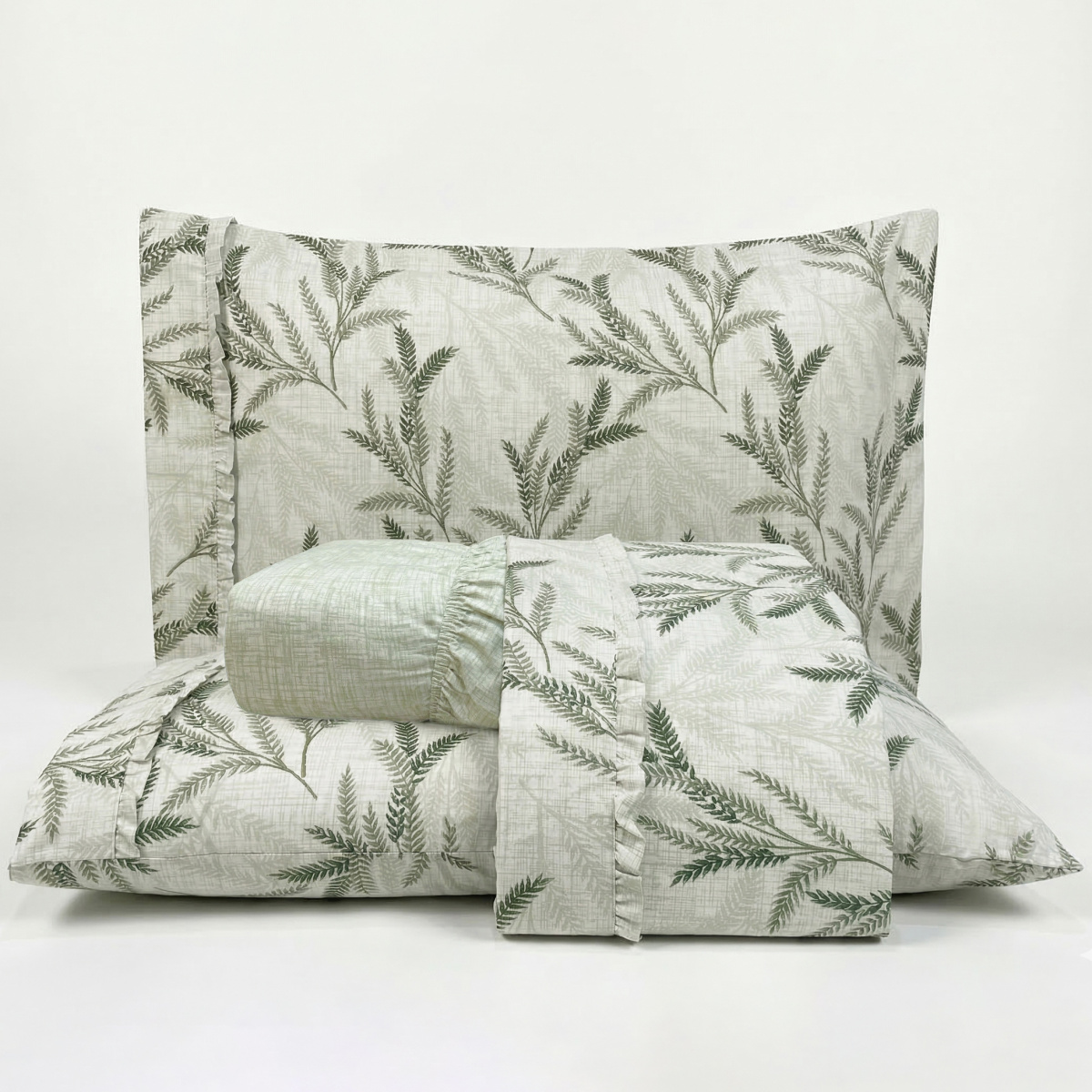 Jogo Cama Queen Percal 300 Fios Toque Macio Confort Print 04 Peças - Trigo Verde