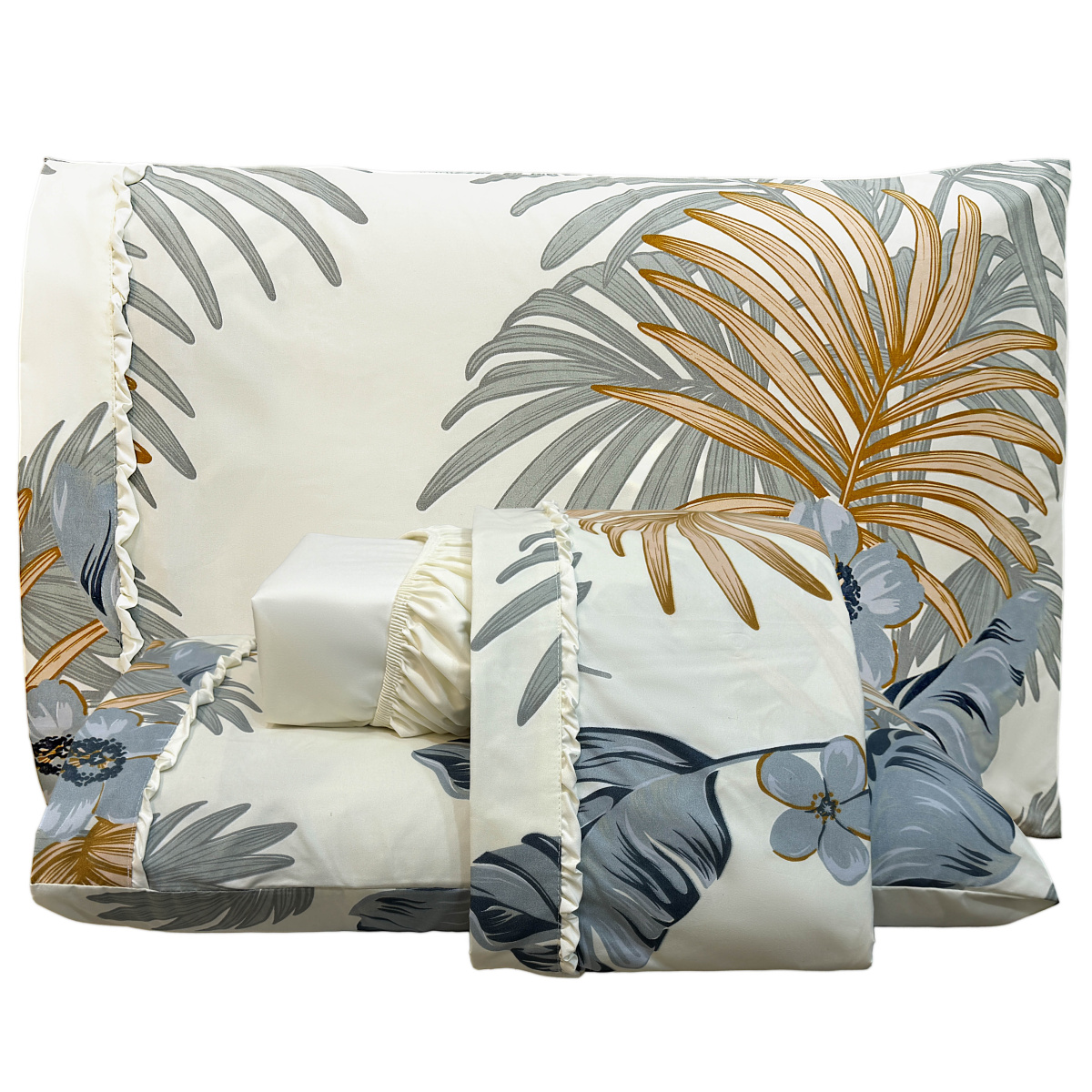 Jogo Cama Queen Percal 300 Fios Toque Macio Confort Print 04 Peças - Tropicali