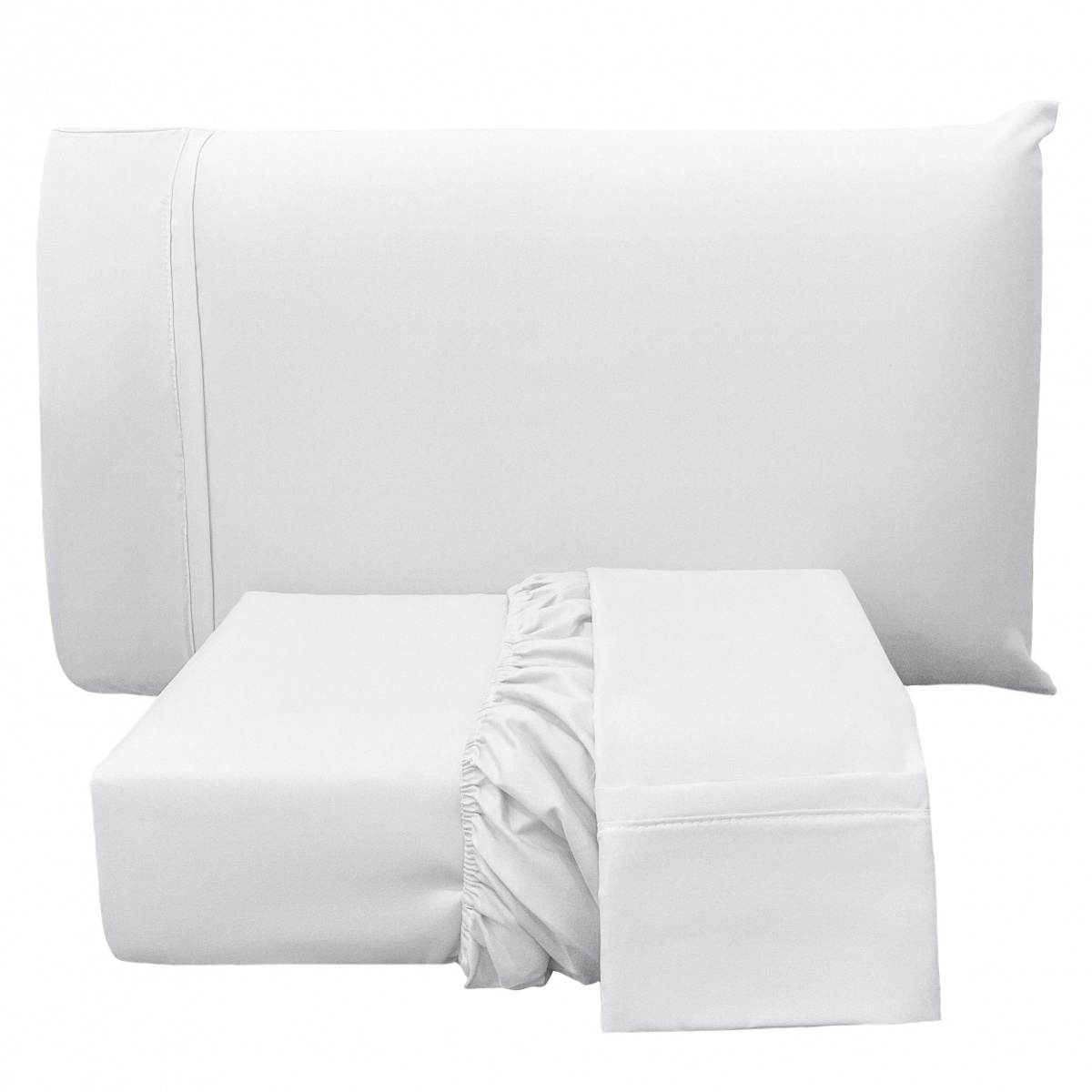 Lençol Queen C/ Elástico + 02 Fronhas Percal 300 Fios Confort Liso 03 Peças - Branco