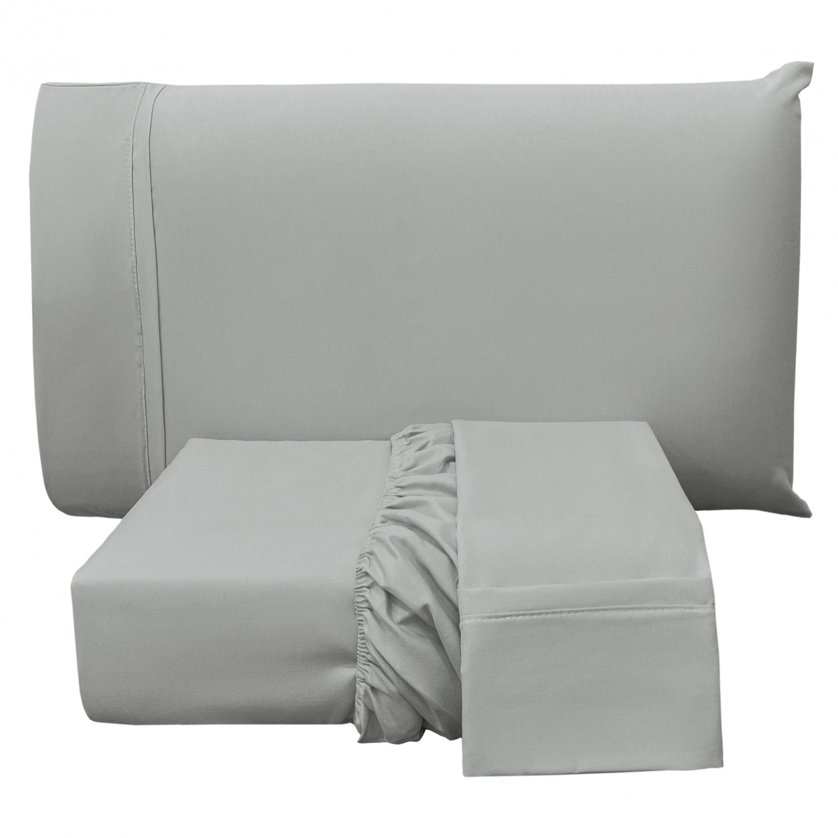Lençol C/ Elástico + 02 Fronhas Percal 300 Fios Confort Liso Queen 03 Peças - Cinza