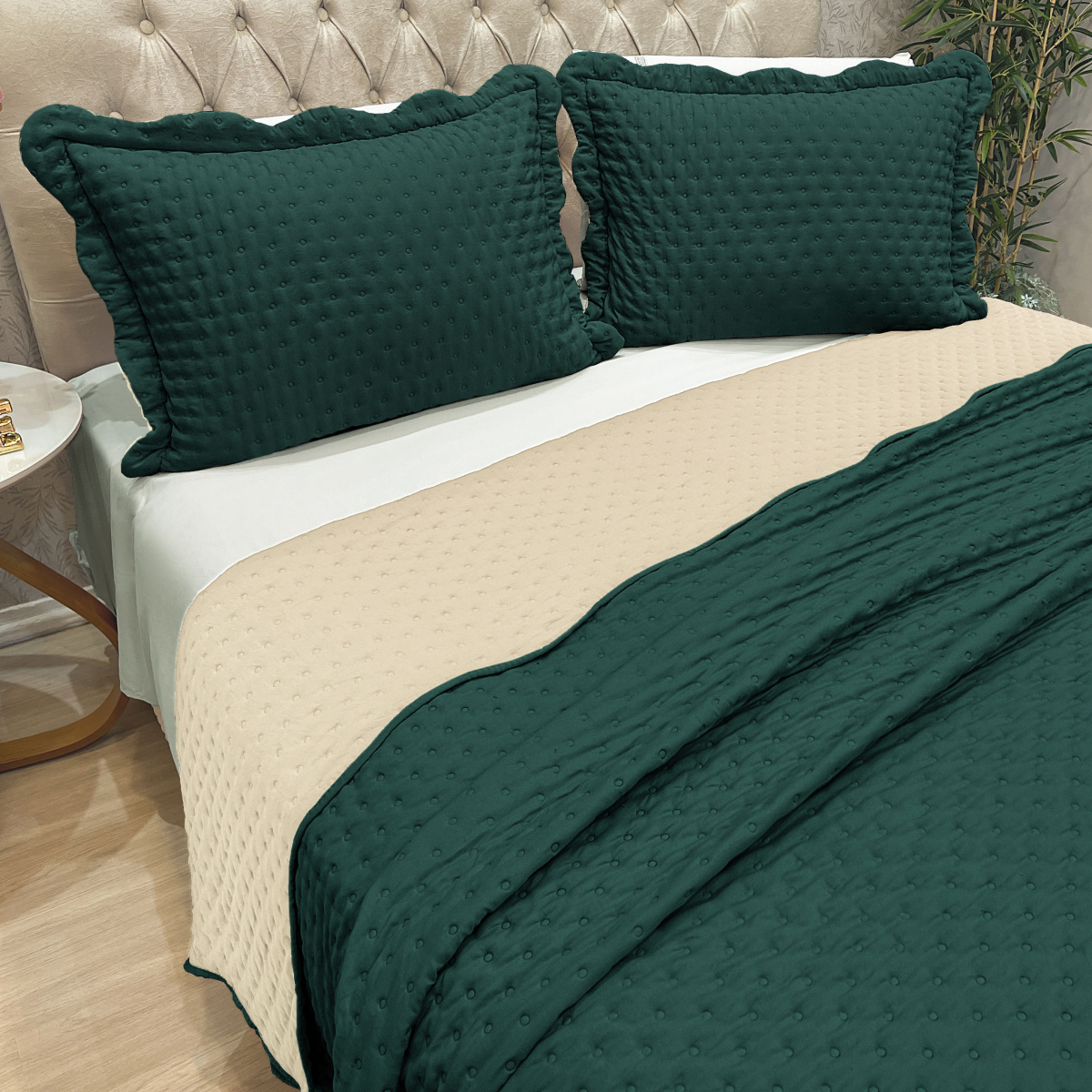Cobre Leito Casal Padrão Percal 300 Fios Toque de Pluma Dupla Face Bold Bicolor 03 Peças - Petróleo