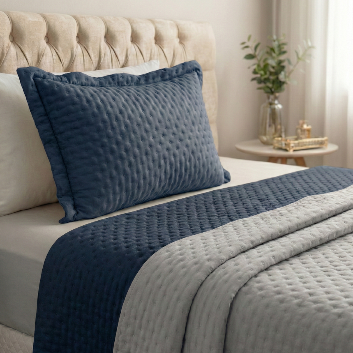 Cobre Leito Solteiro Percal 300 Fios Dupla Face Toque de Pluma Bold Bicolor 02 Peças - Jeans Bicolor