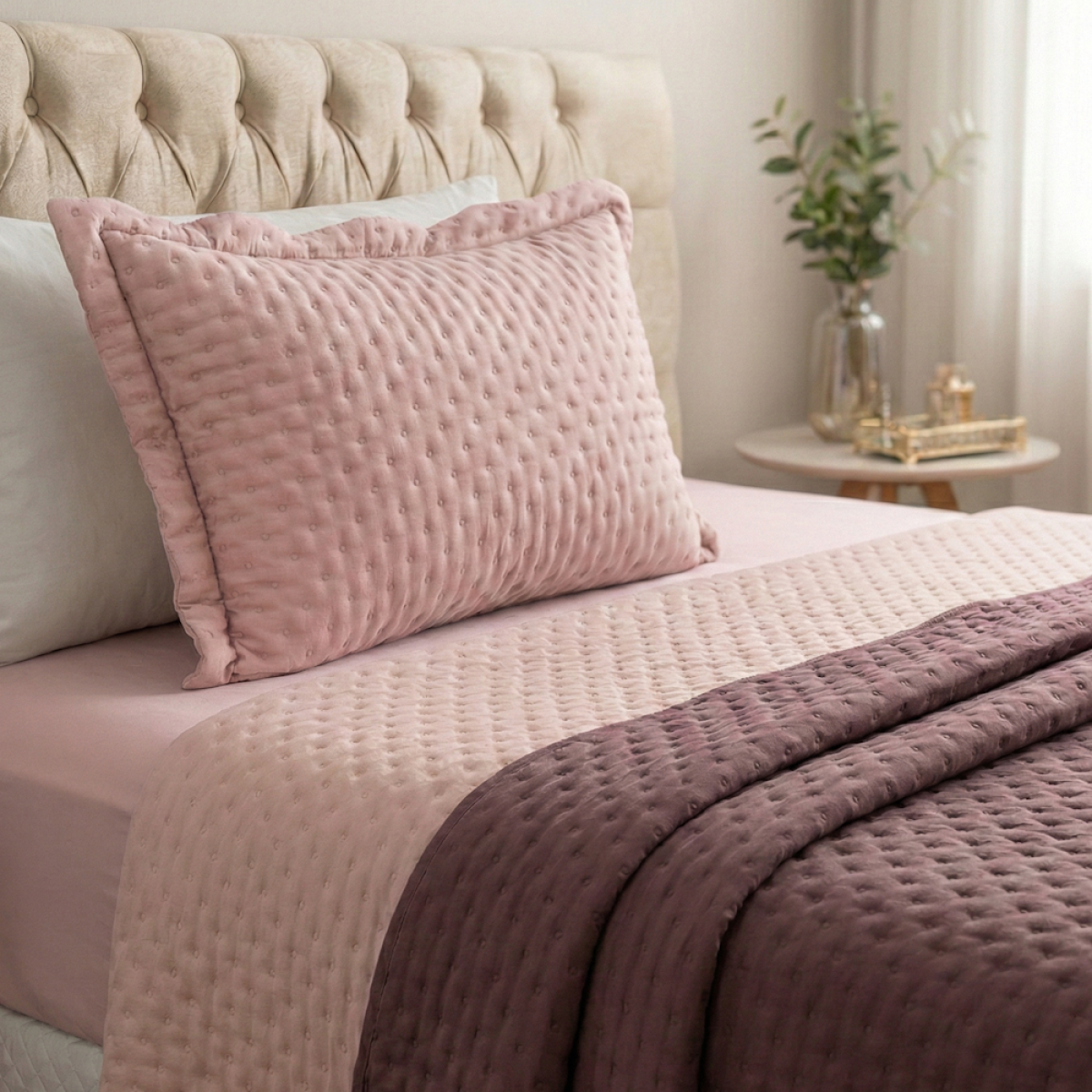 Cobre Leito Solteiro Percal 300 Fios Dupla Face Toque de Pluma Bold Bicolor 02 Peças - Malva Bicolor