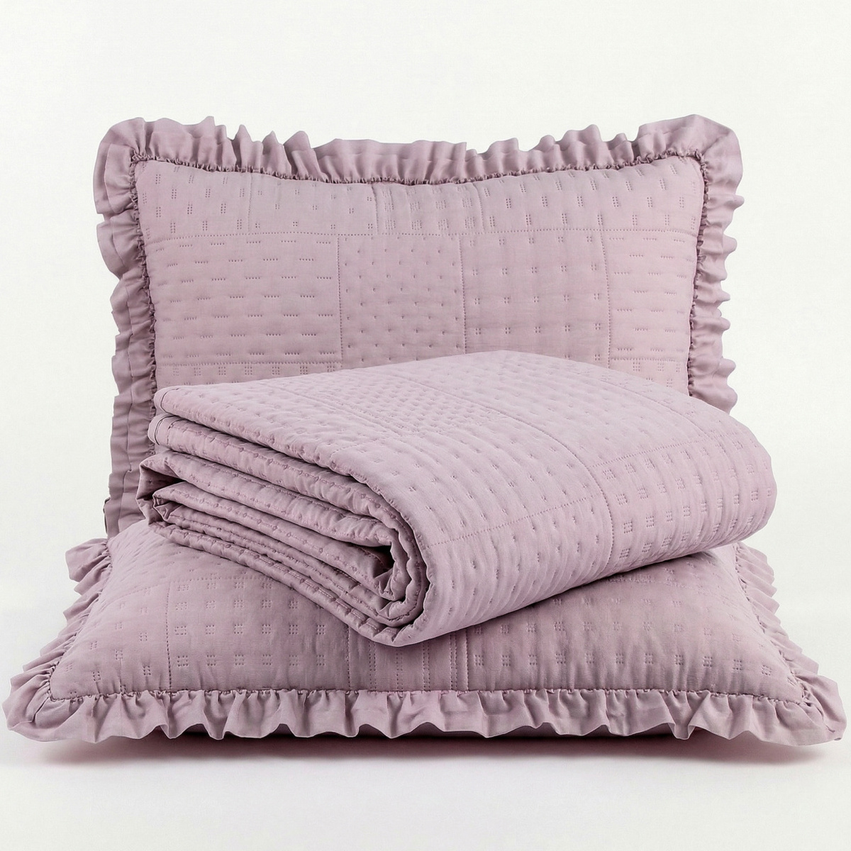 Colcha Queen Percal 300 Fios C/ Babado Bellini 03 Peças - Malva