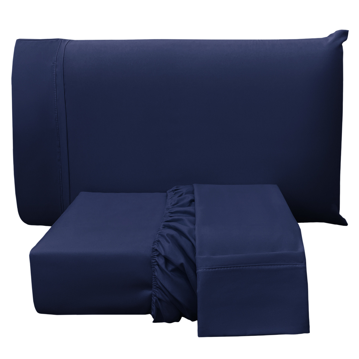 Lençol Queen C/ Elástico + 02 Fronhas Percal 300 Fios Confort Liso 03 Peças - Azul Marinho