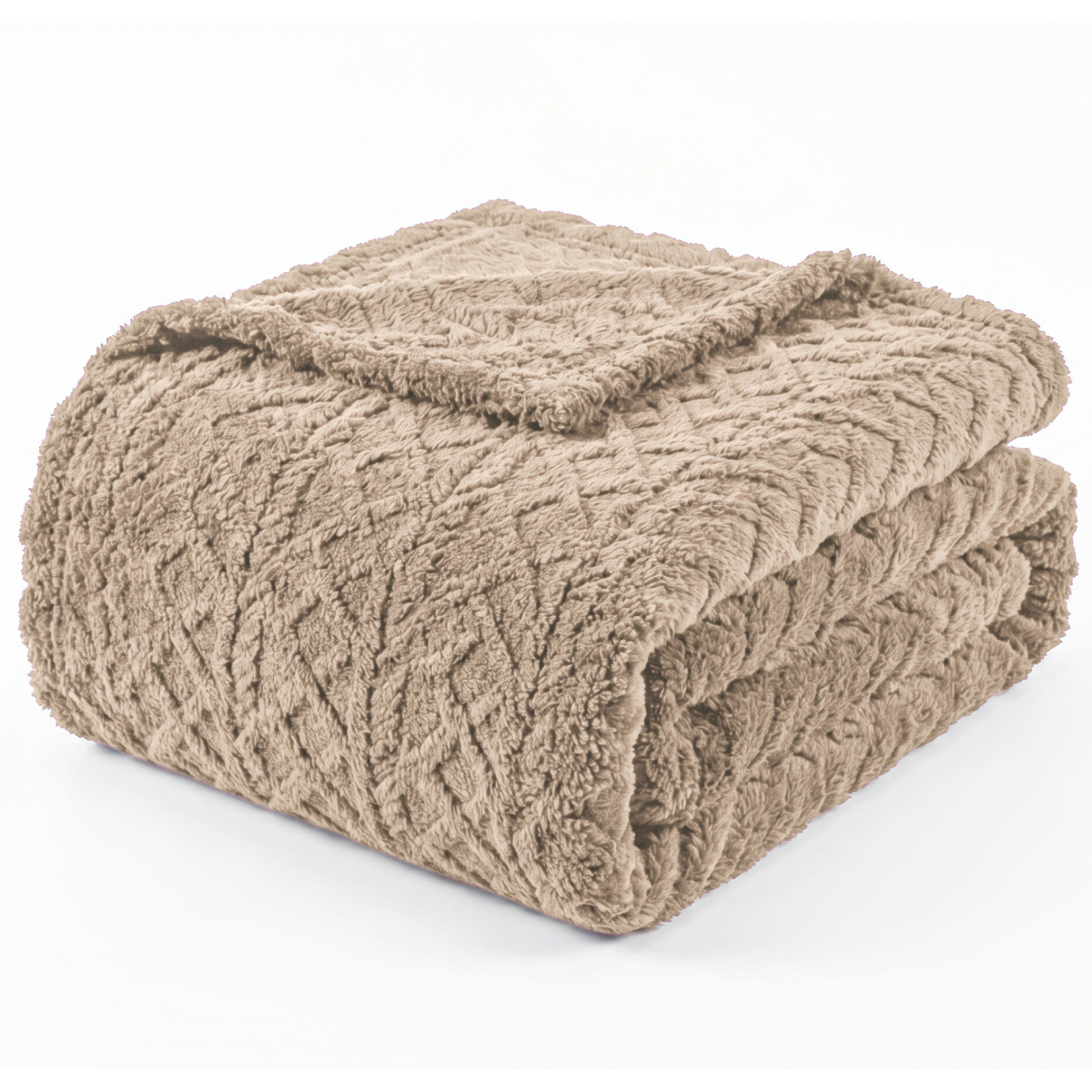 Manta Queen 240 Gramas 2,20m x 2,40m Jacquard C/ Sherpa em Alto Relevo Velvet - Bege