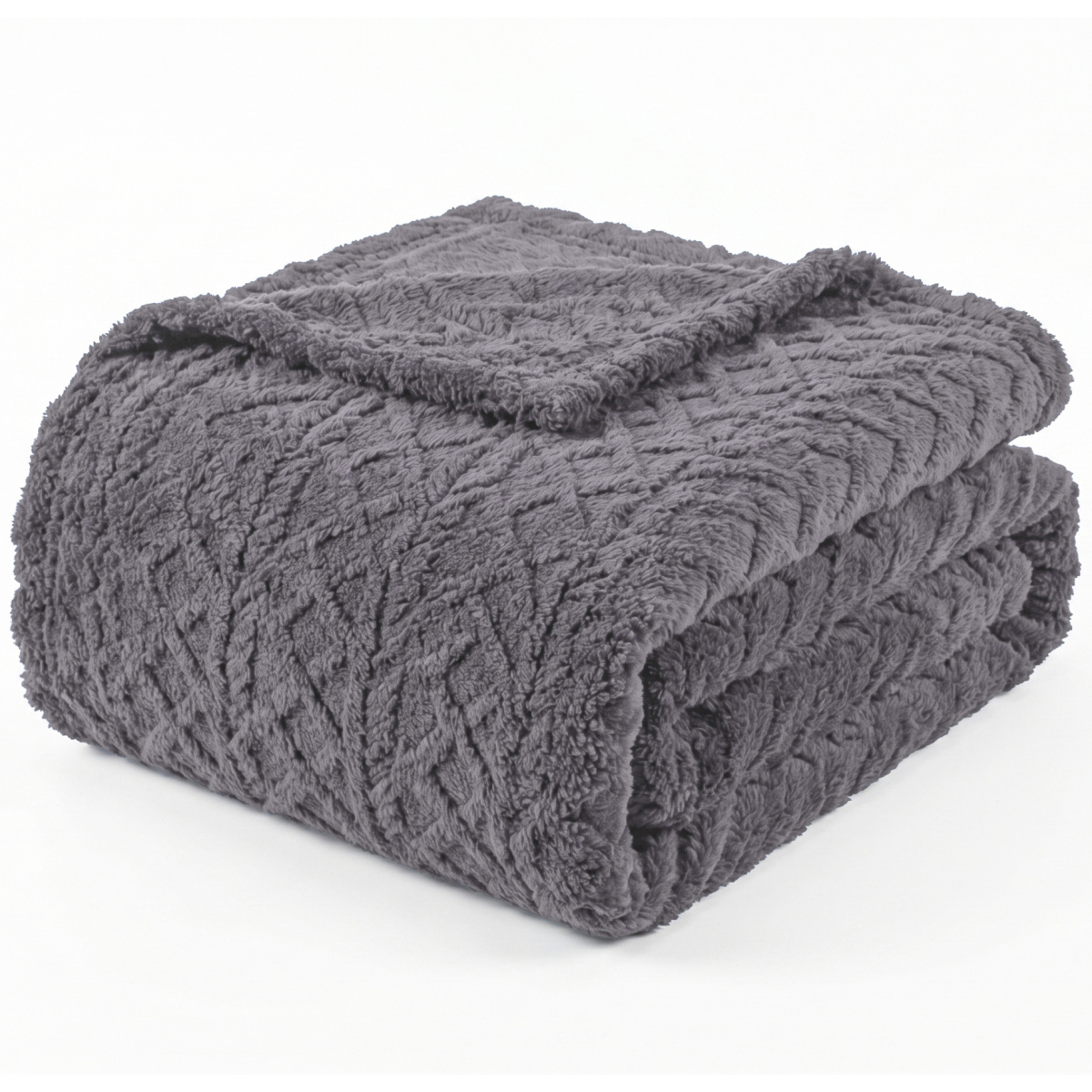 Manta Queen 240 Gramas 2,20m x 2,40m Jacquard C/ Sherpa em Alto Relevo Velvet - Cinza