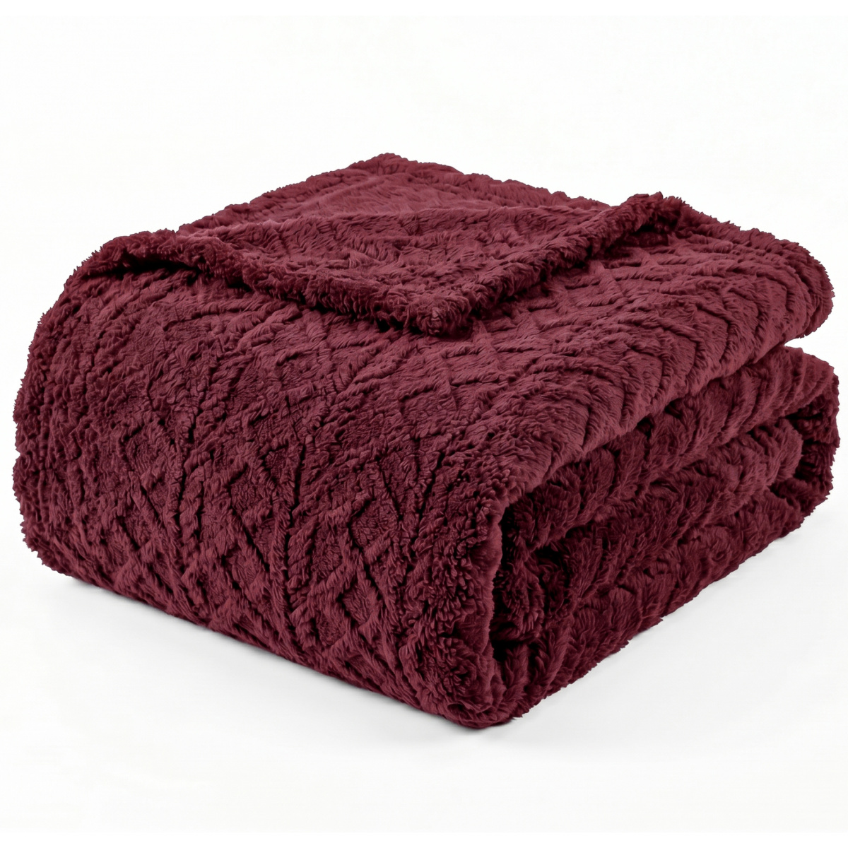 Manta Queen 240 Gramas 2,20m x 2,40m Jacquard C/ Sherpa em Alto Relevo Velvet - Marsala