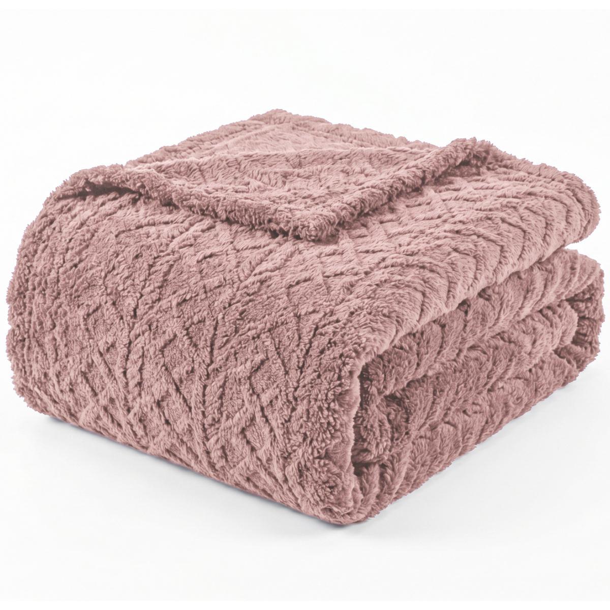 Manta Queen 240 Gramas 2,20m x 2,40m Jacquard C/ Sherpa em Alto Relevo Velvet - Rosê