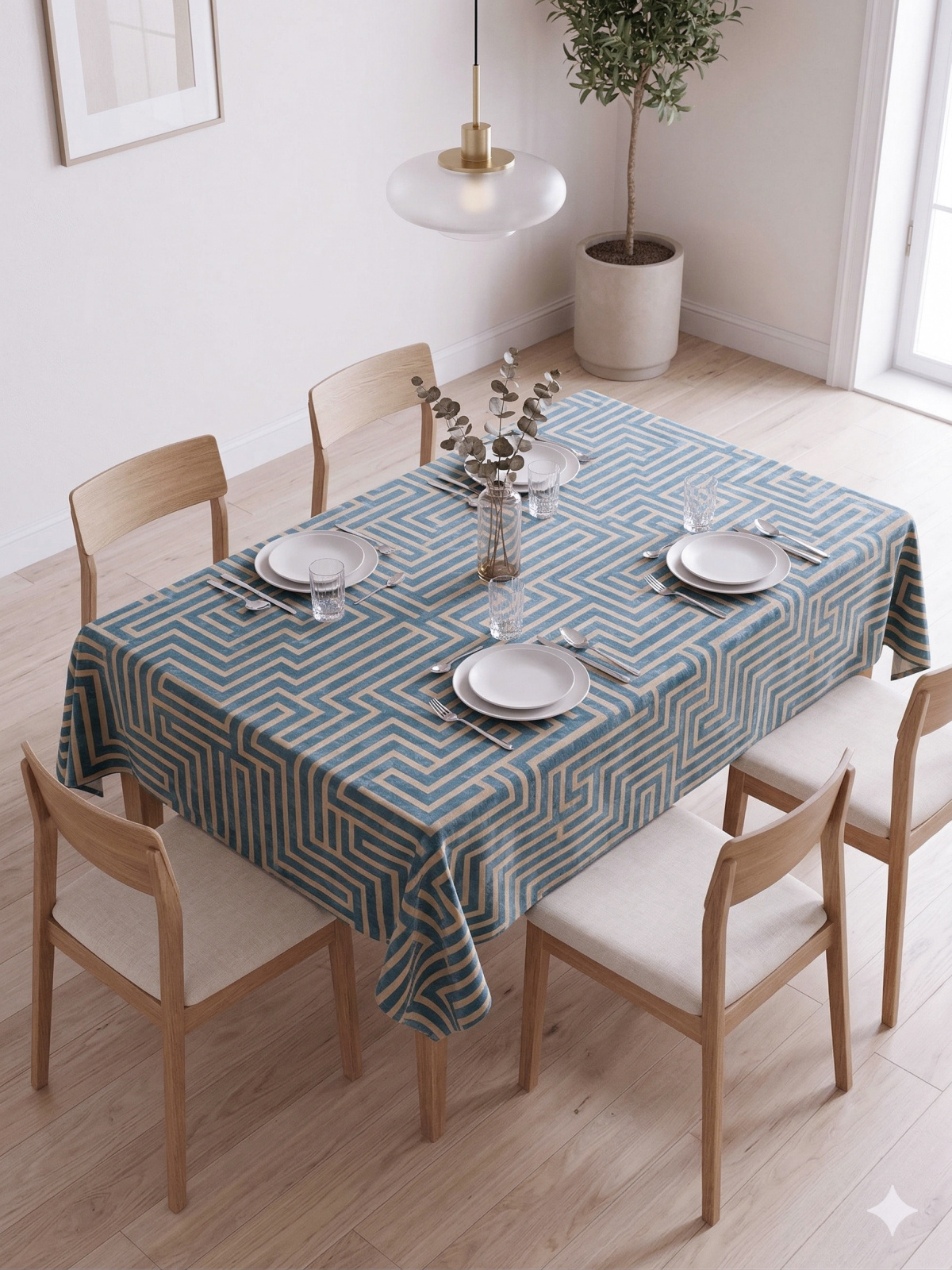 Toalha de Mesa em Jacquard Estampado Aveludado Toque Macio P/ 4 Cadeiras - Geometrico