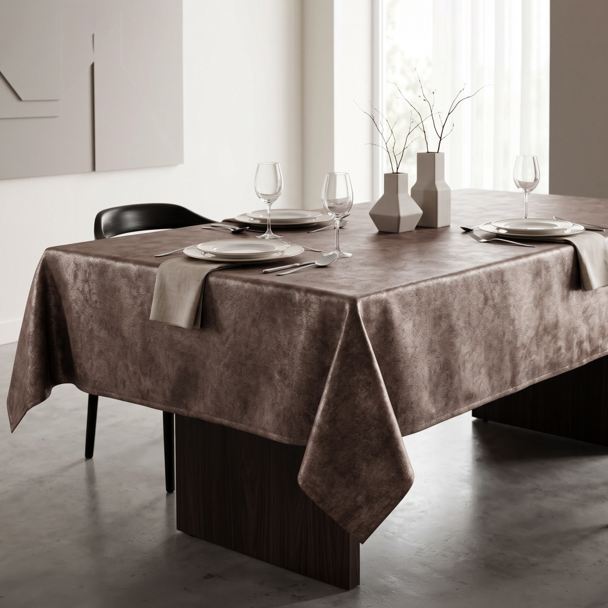 Toalha de Mesa Granite Texturada em Jacquard P/ 4 Cadeiras - Textura Tabaco