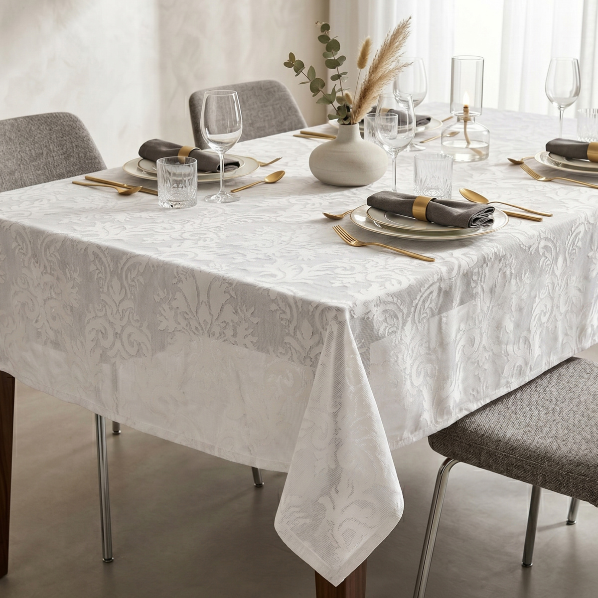 Toalha de Mesa Em Renda Cord 4 Cadeiras - Branco