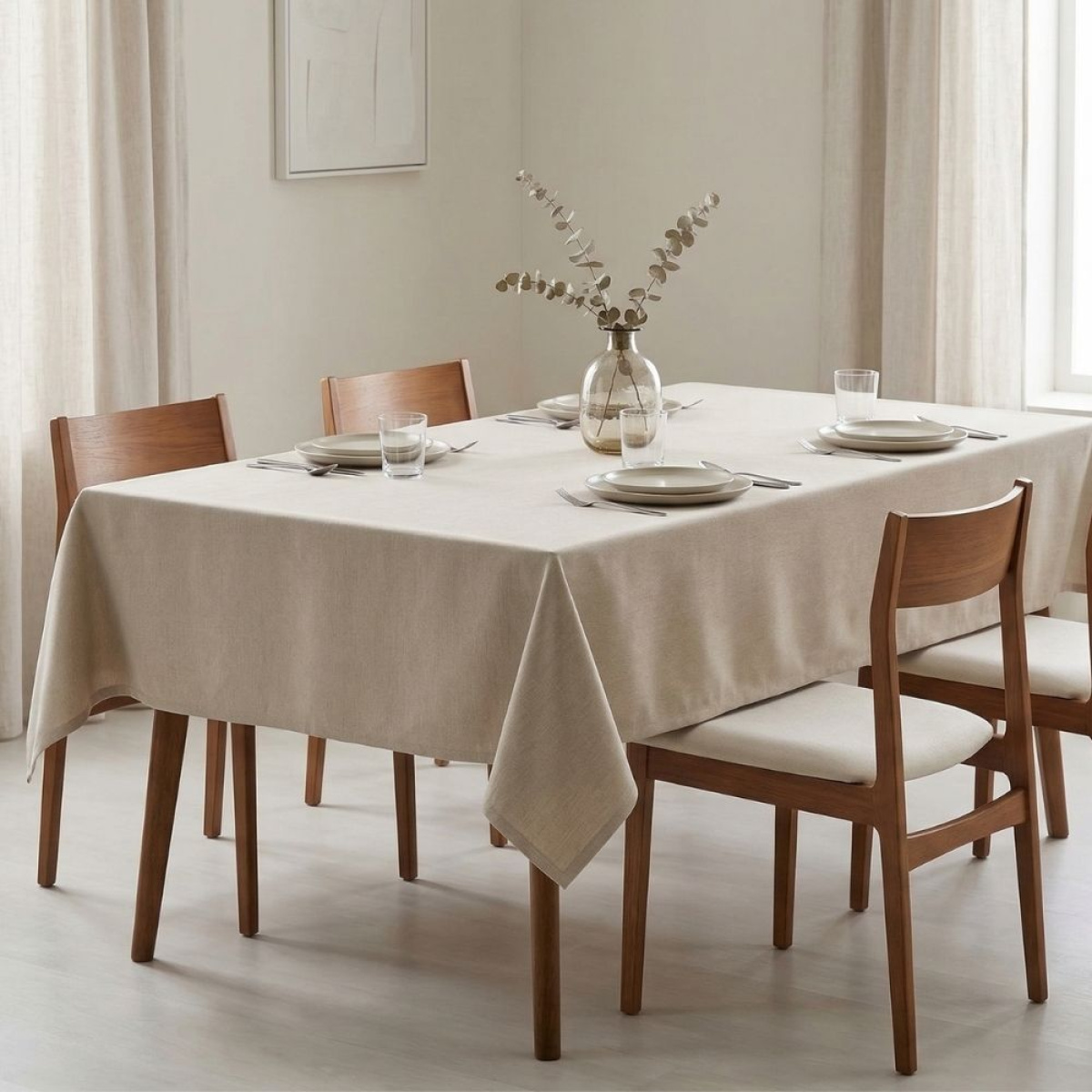 Toalha de Mesa Granite Texturada em Oxford P/ 6 Cadeiras - Bege